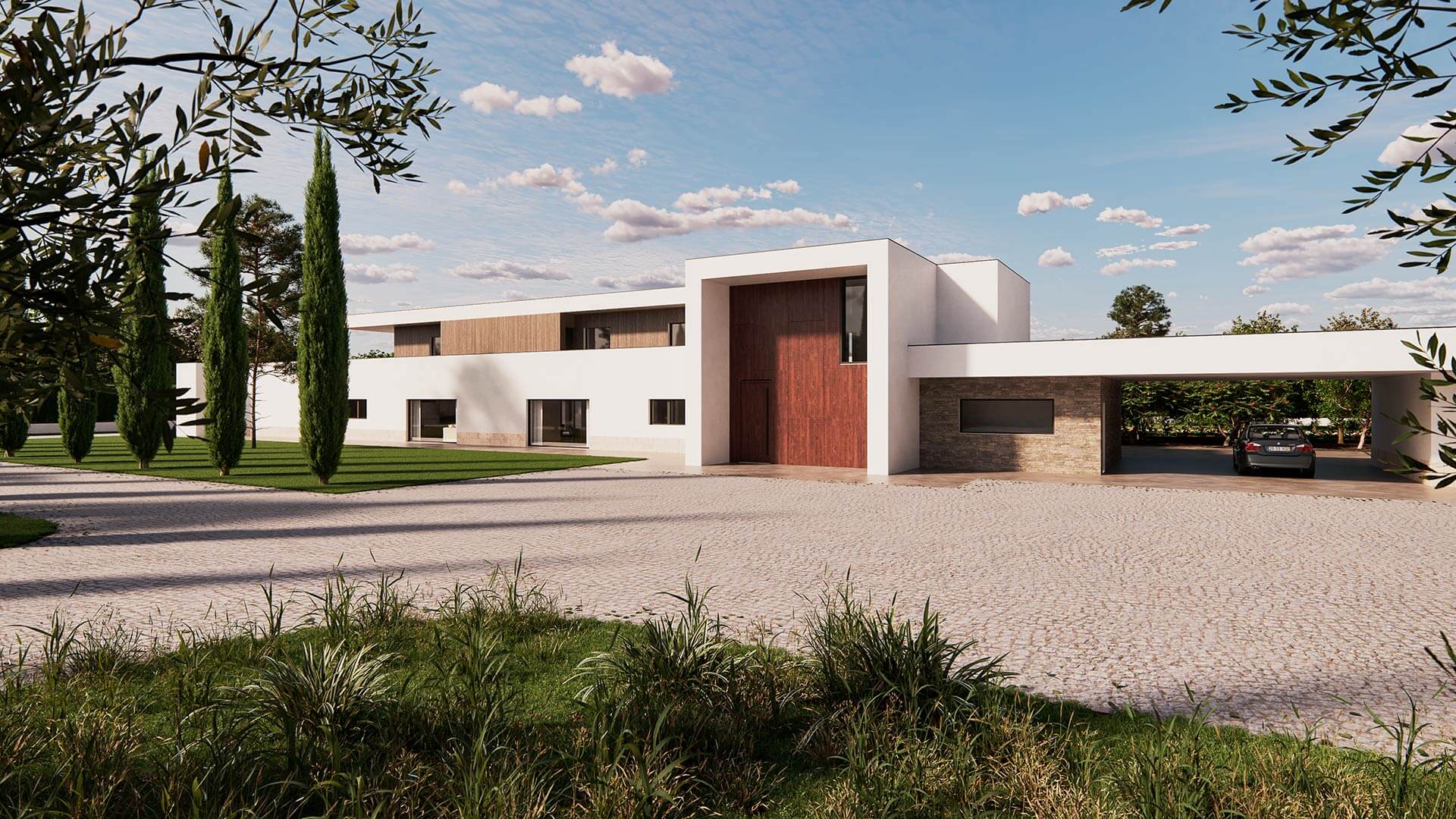 Projeto de arquitetura de moradia unifamiliar contemporânea em Palmela por Rogério Henriques Arquitectos